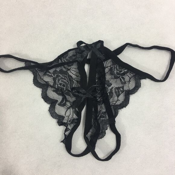 Lace Open Crotch G String Thong Black One Size - Picture 5 of 5